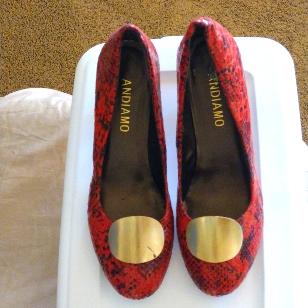 Red and Black Snakeskin Pumps